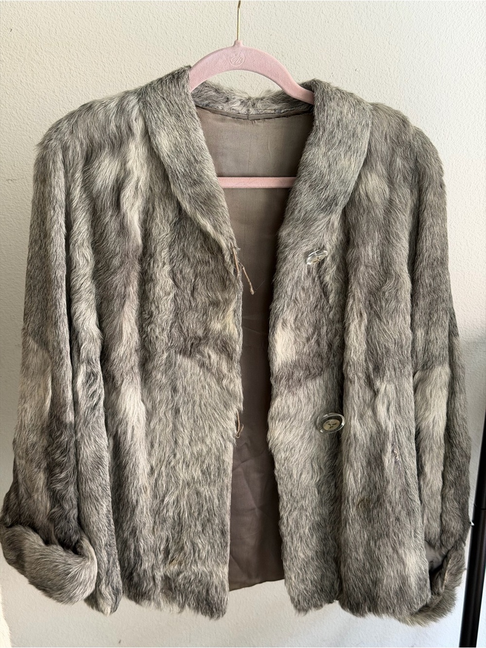 Vintage Genuine Rabbit Fur Coat Gray Women’s Size M Soft Real Fur Jacket Retro